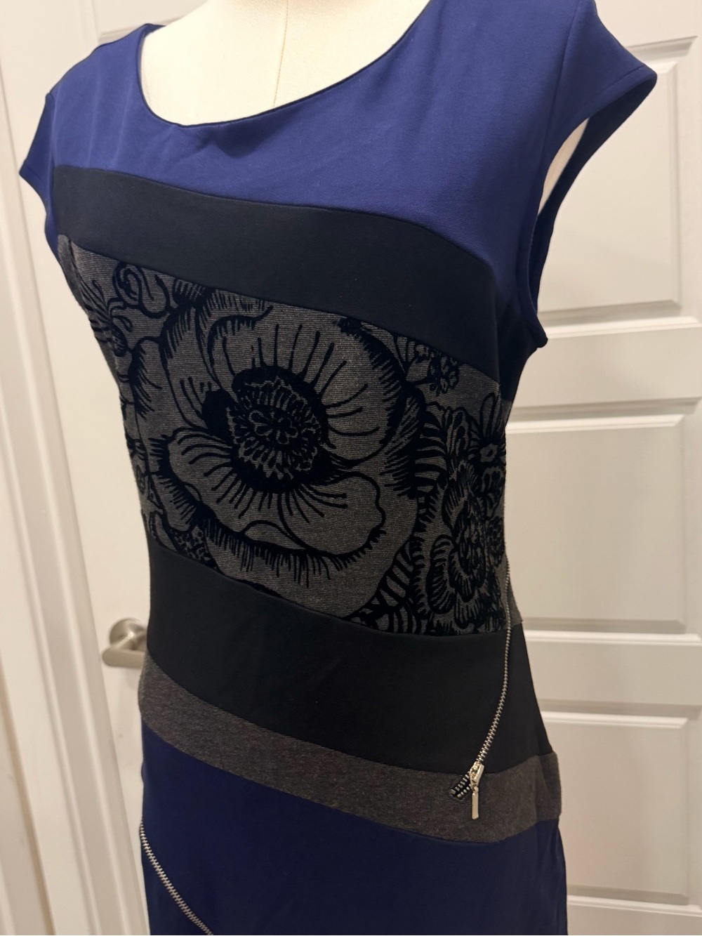 Desigual Navy and Black Floral Asymmetrical Sheath Dress - Picture 2 of 10